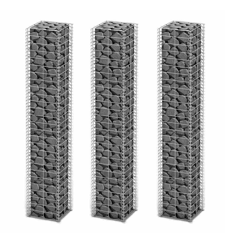 Gabionen-Set 3-tlg. Verzinkter Draht 25×25×150 cm