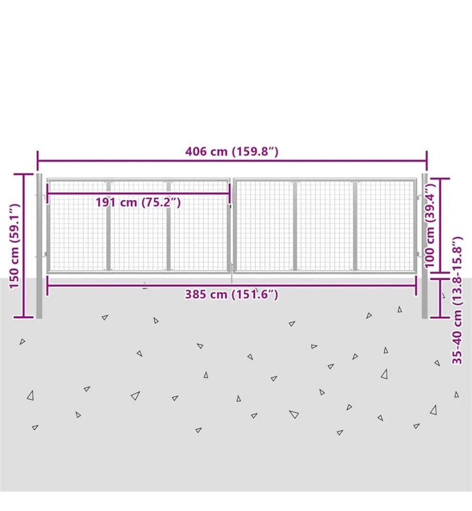 Gartentor verzinkter Stahl 400 x 100 cm Silber
