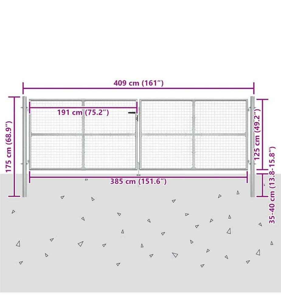 Gartentor verzinkter Stahl 400 x 150 cm Silber