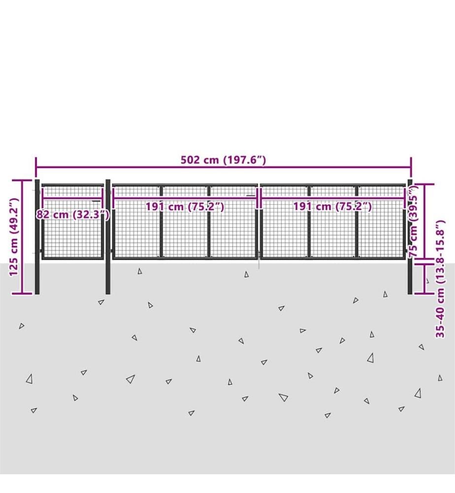 Gartentor Stahl 500×75 cm Anthrazit