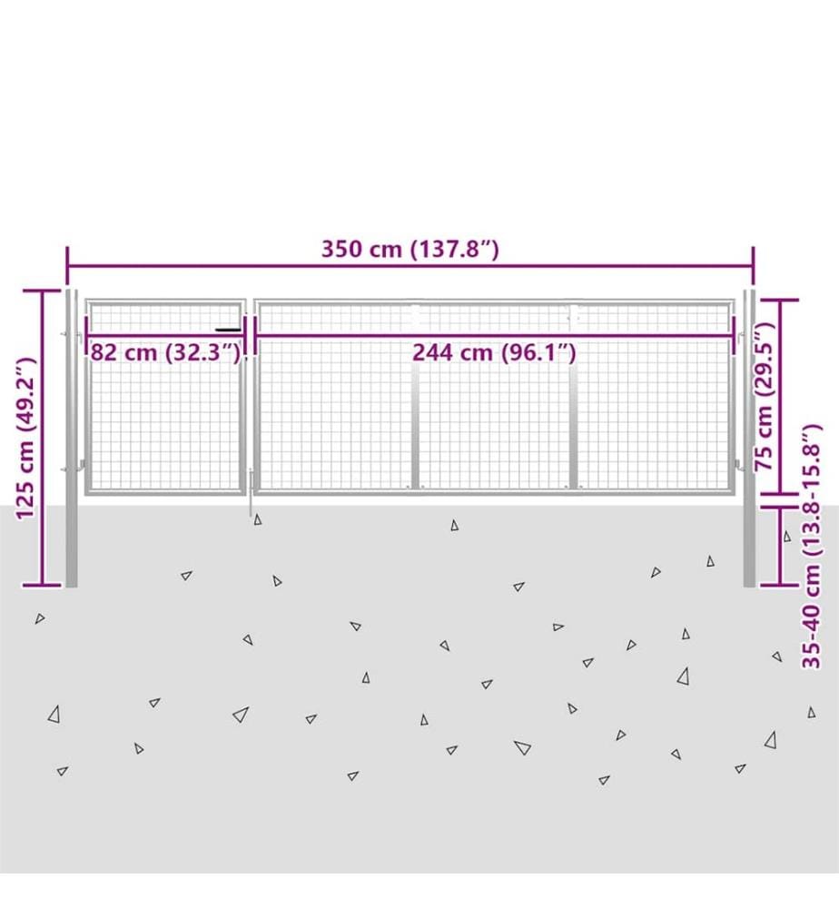 Gartentor aus Stahl 350 x 75 cm Silber