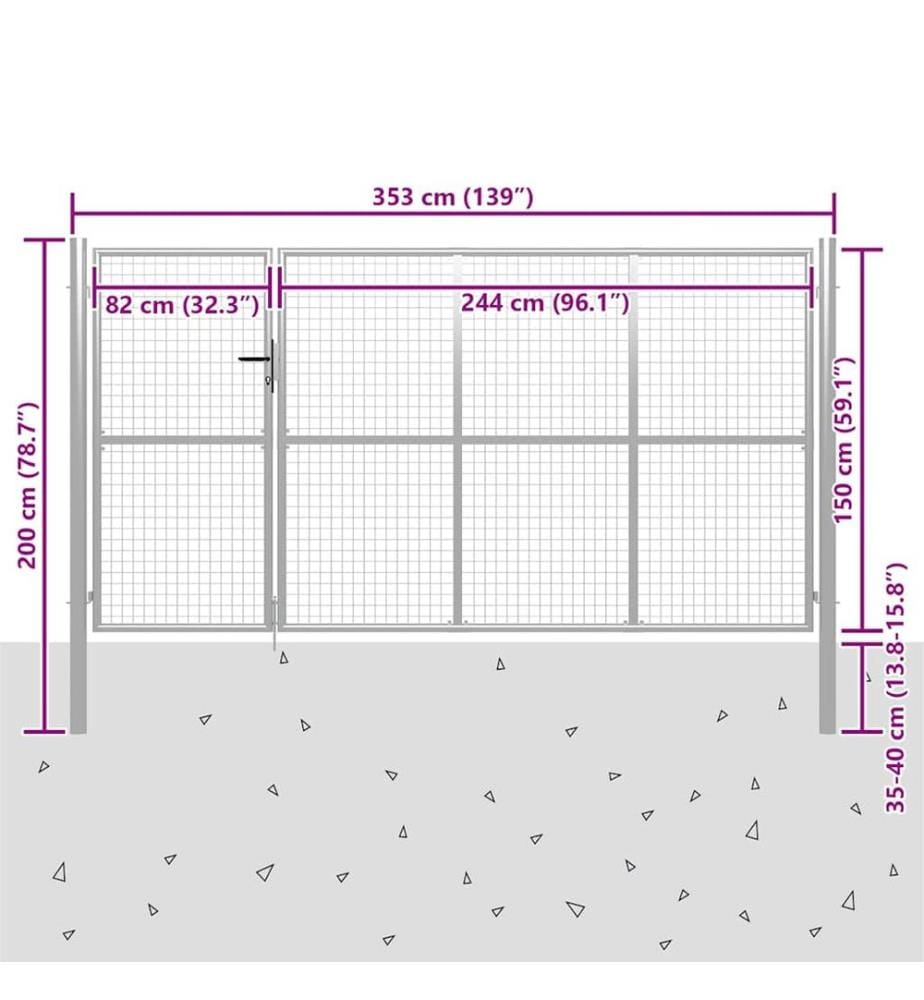 Gartentor Stahl 350 x 150 cm Silbern