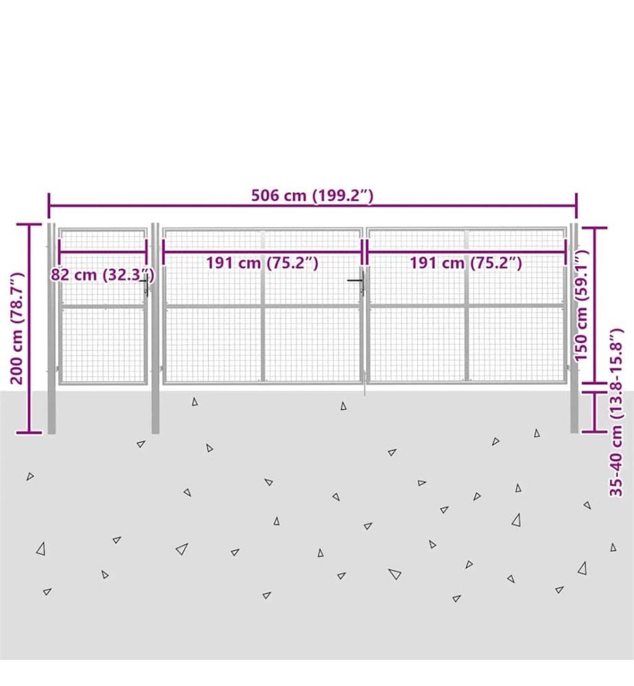 Gartentor aus Stahl 500 x 150 cm Silber