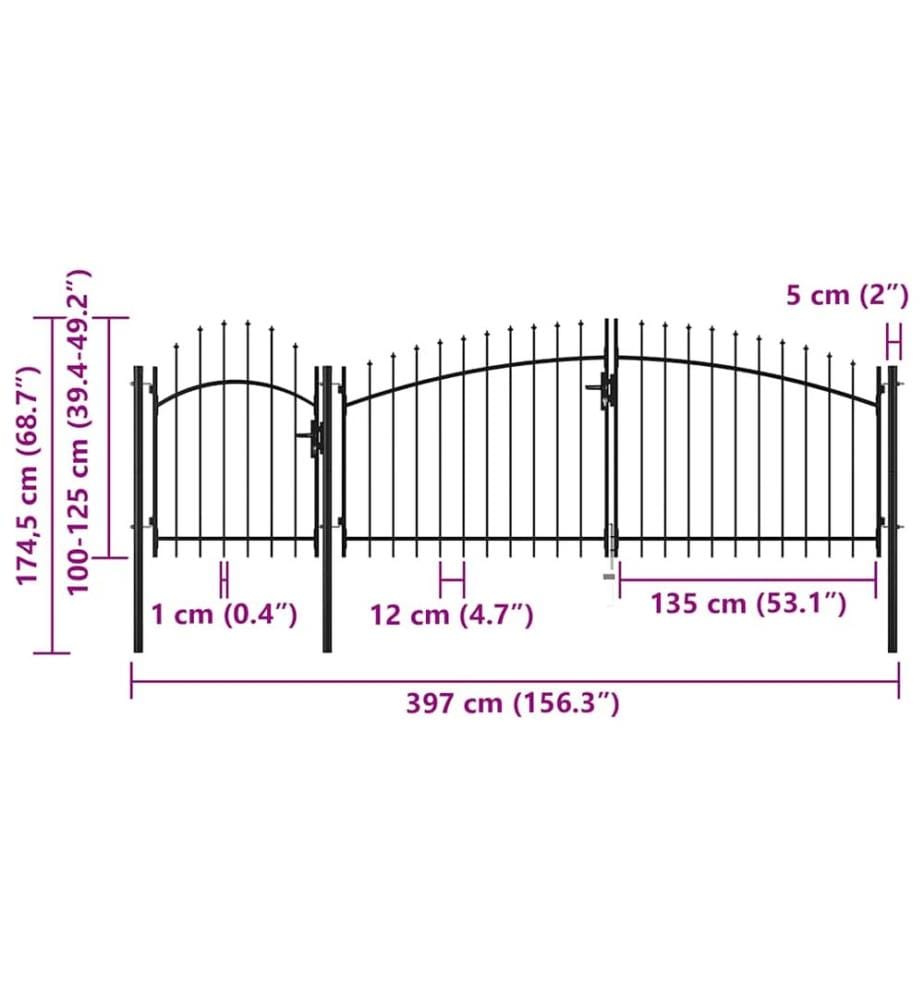 Gartentor Stahl 1,75x4 m Schwarz