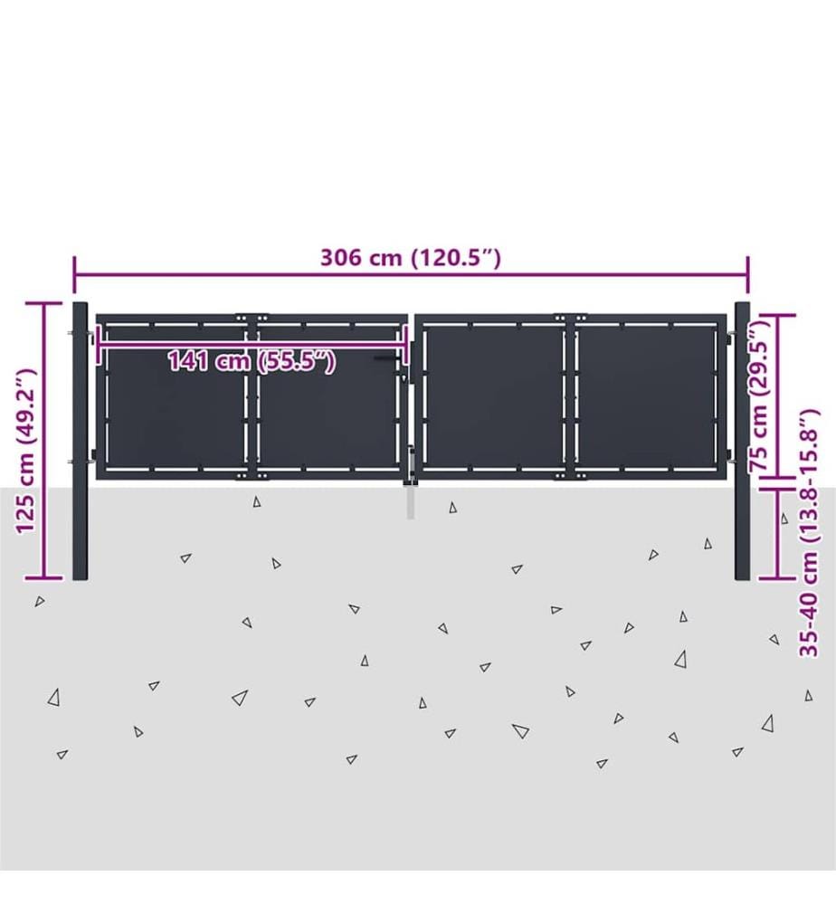 Gartentor aus Stahl 300 x 75 cm Anthrazit