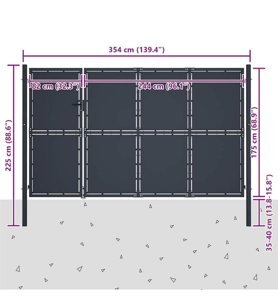 Gartentor aus Stahl 350 x 175 cm Anthrazit