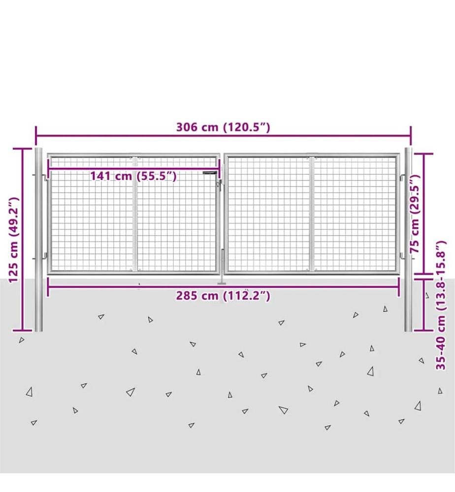 Gartentor verzinkter Stahl 300 x 75 cm Silber