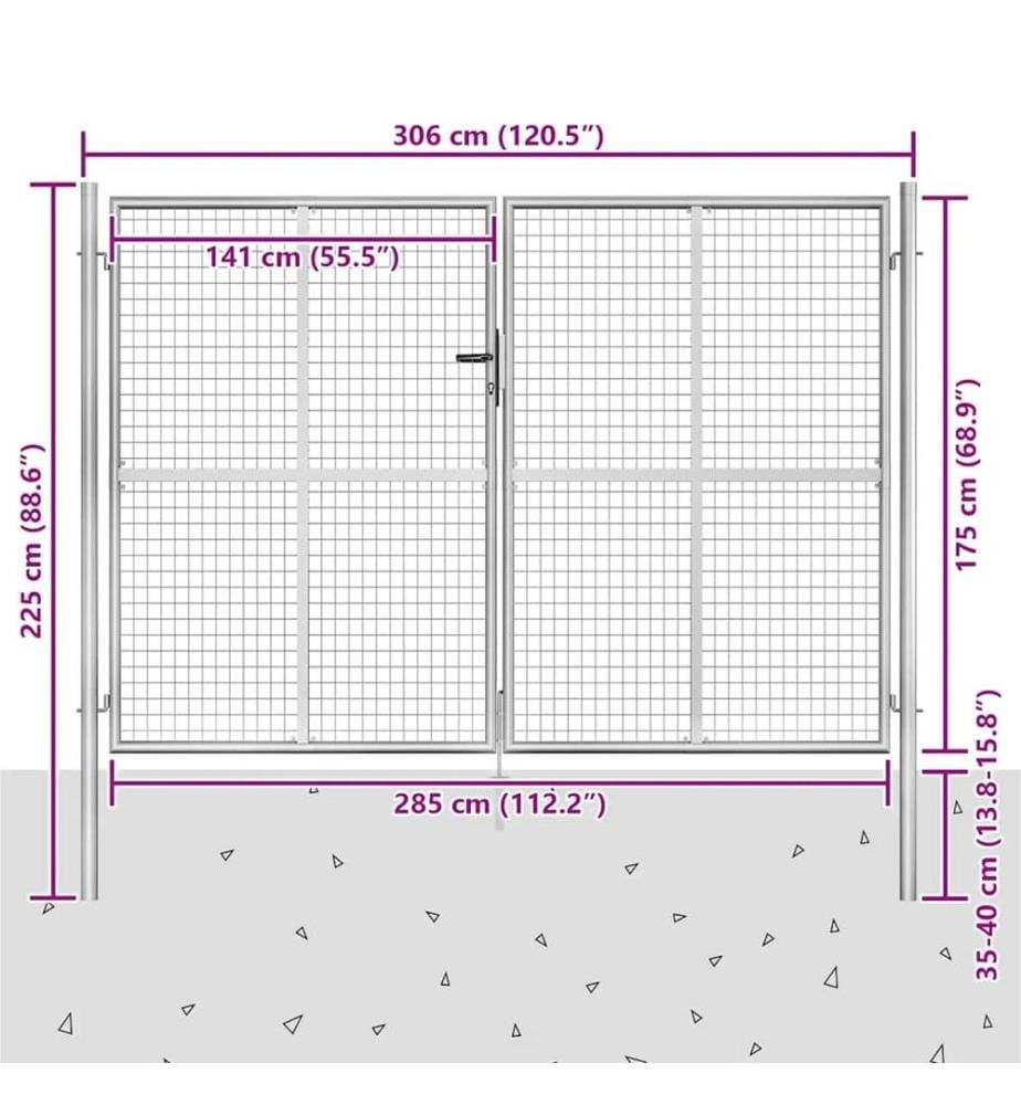 Gartentor Verzinkter Stahl 306 x 225 cm Silbern