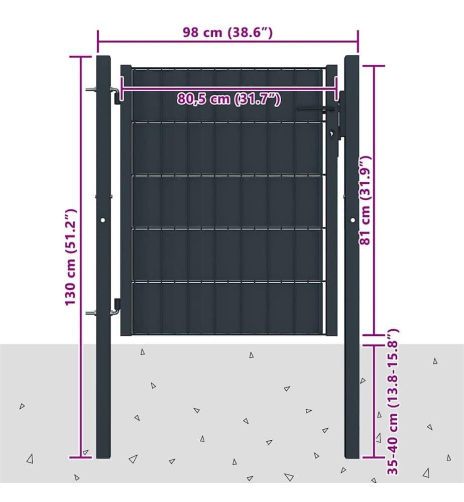 Zauntor PVC und Stahl 100x81 cm Anthrazit