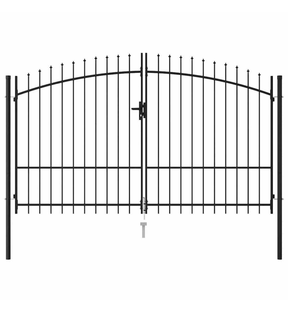 Portillon double porte avec dessus à pointe Acier 3x1,75 m Noir