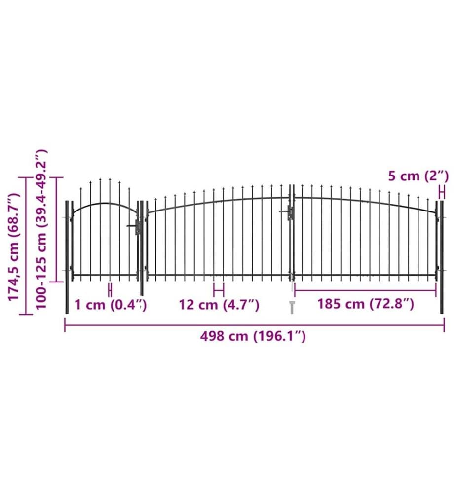 Gartentor mit Speerspitzen 5x1,75 m Schwarz