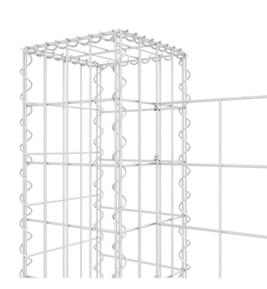 Gabionenkorb U-Form mit 4 Säulen Eisen 380x20x100 cm