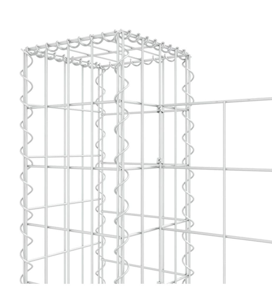 Gabionenkorb U-Form mit 6 Säulen Eisen 620x20x100 cm