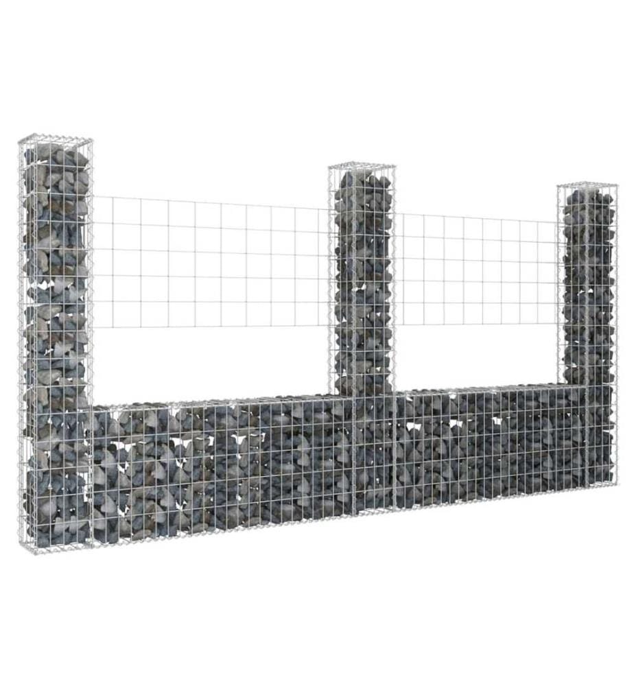 Gabionenkorb U-Form mit 3 Säulen Eisen 260x20x150 cm