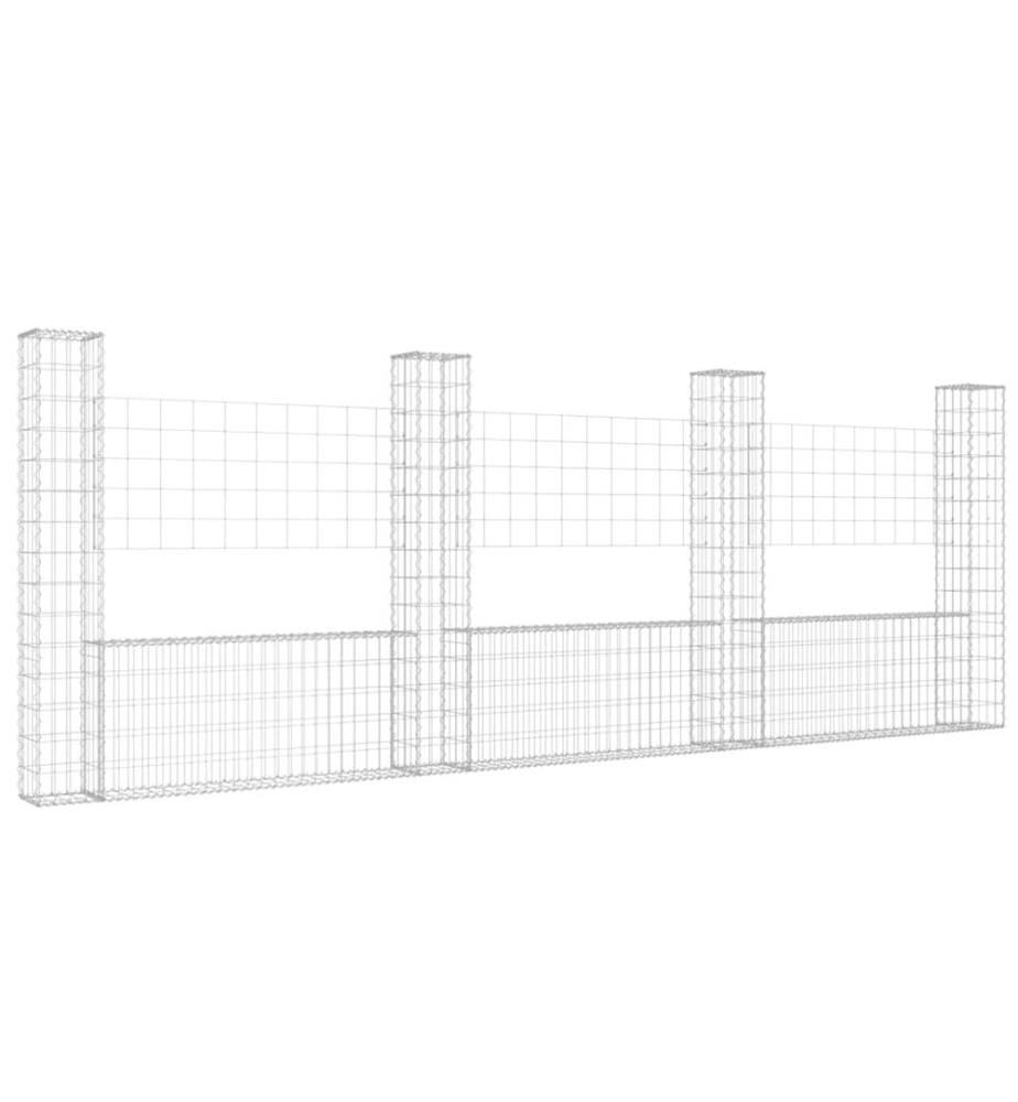 Gabionenkorb U-Form mit 4 Säulen Eisen 380x20x150 cm