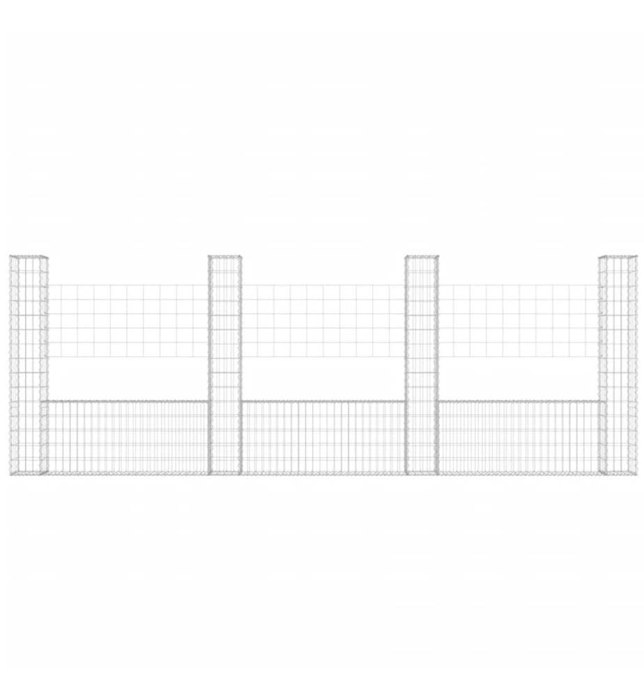 Gabionenkorb U-Form mit 4 Säulen Eisen 380x20x150 cm