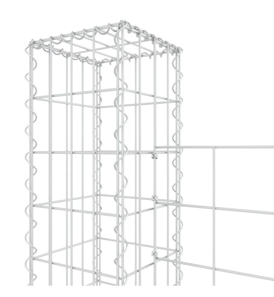 Gabionenkorb U-Form mit 4 Säulen Eisen 380x20x150 cm