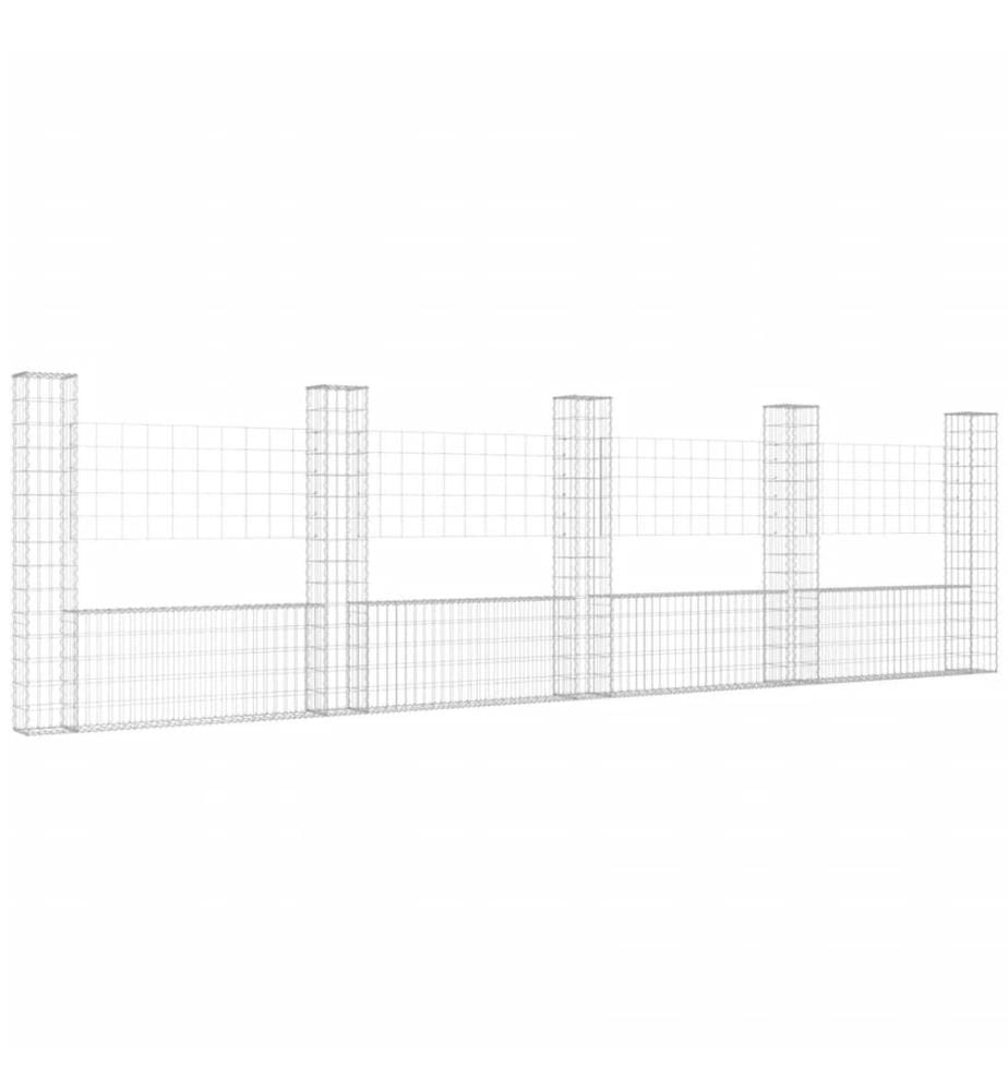 Gabionenkorb U-Form mit 5 Säulen Eisen 500x20x150 cm