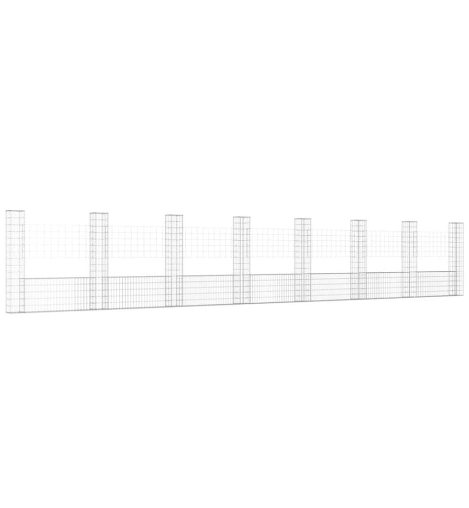 Gabionenkorb U-Form mit 8 Säulen Eisen 860x20x150 cm