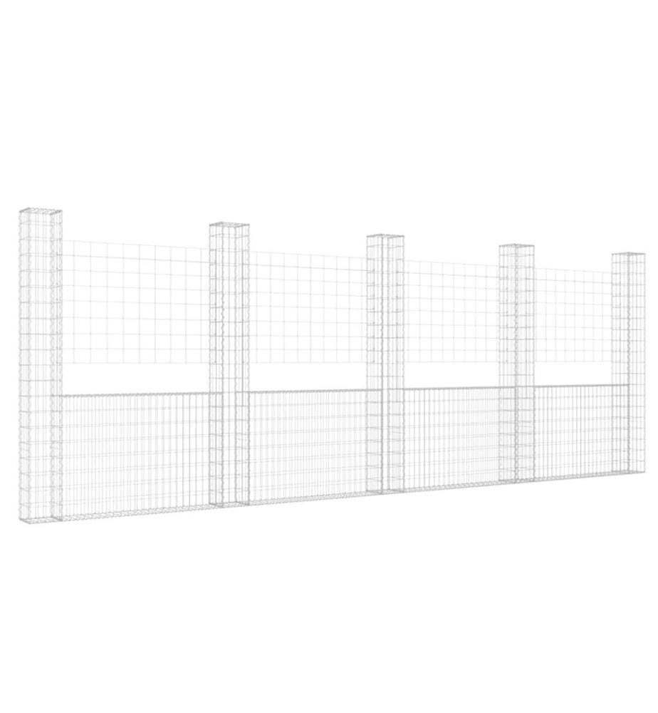 Gabionenkorb U-Form mit 5 Säulen Eisen 500x20x200 cm