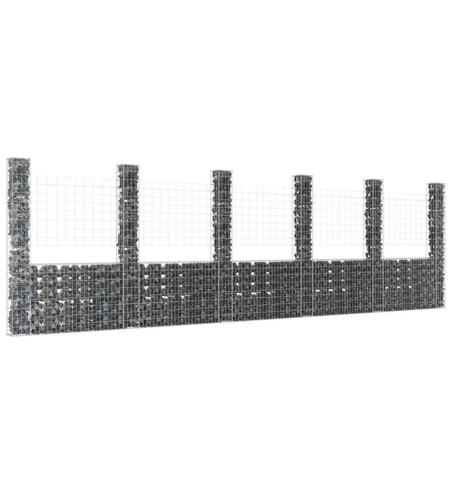 Gabionenkorb U-Form mit 6 Säulen Eisen 620x20x200 cm