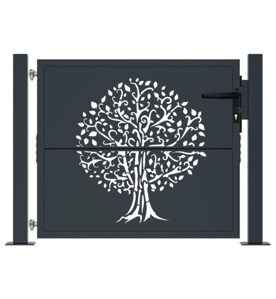 Gartentor Anthrazit 100x75 cm Stahl Baum-Design