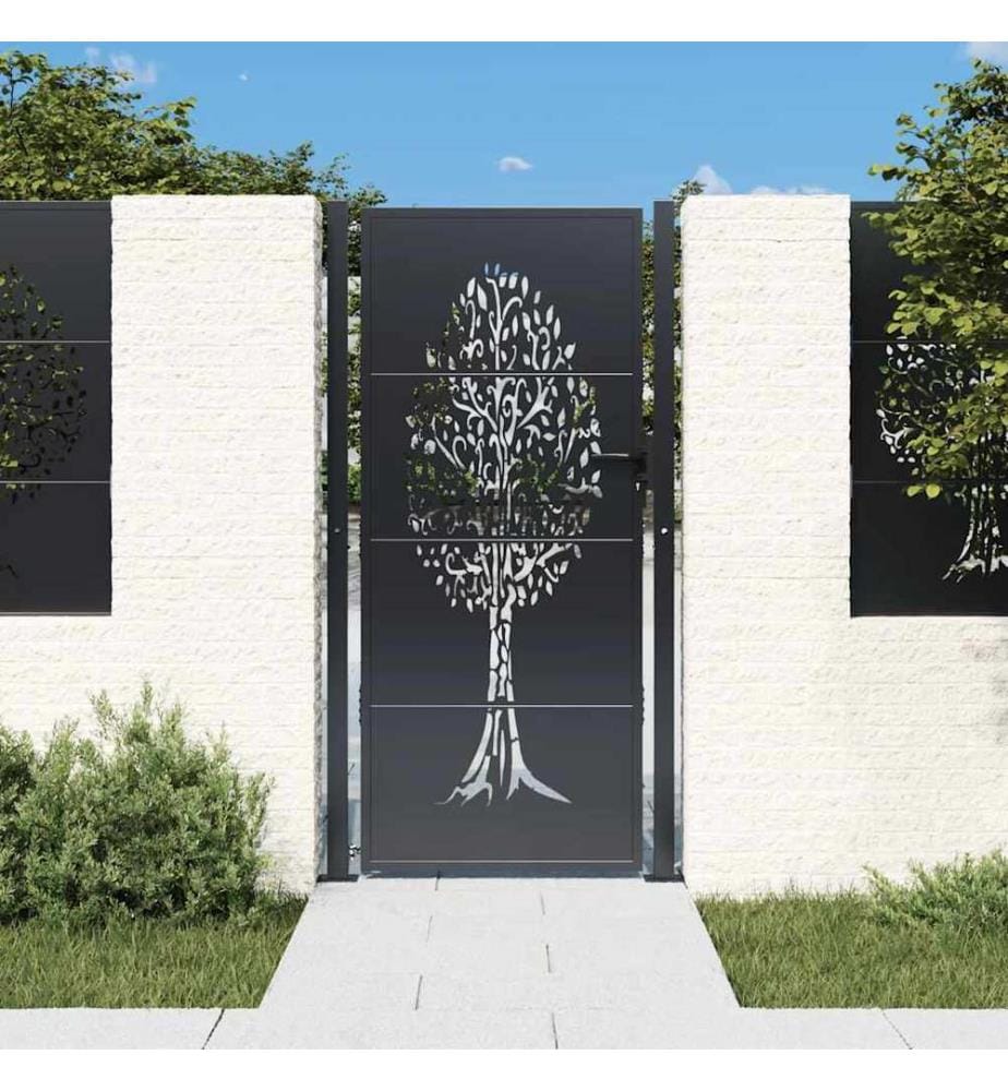 Gartentor Anthrazit 100x175 cm Stahl Baum-Design