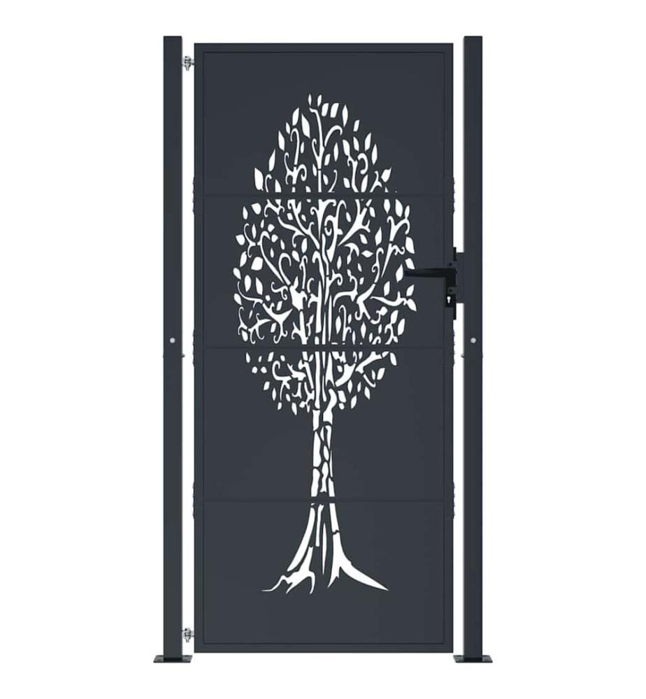 Gartentor Anthrazit 100x200 cm Stahl Baum-Design