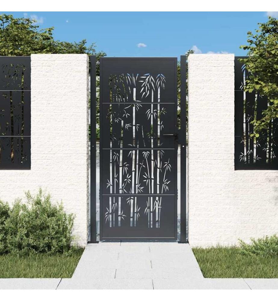 Gartentor Anthrazit 100x175 cm Stahl Bambus-Design