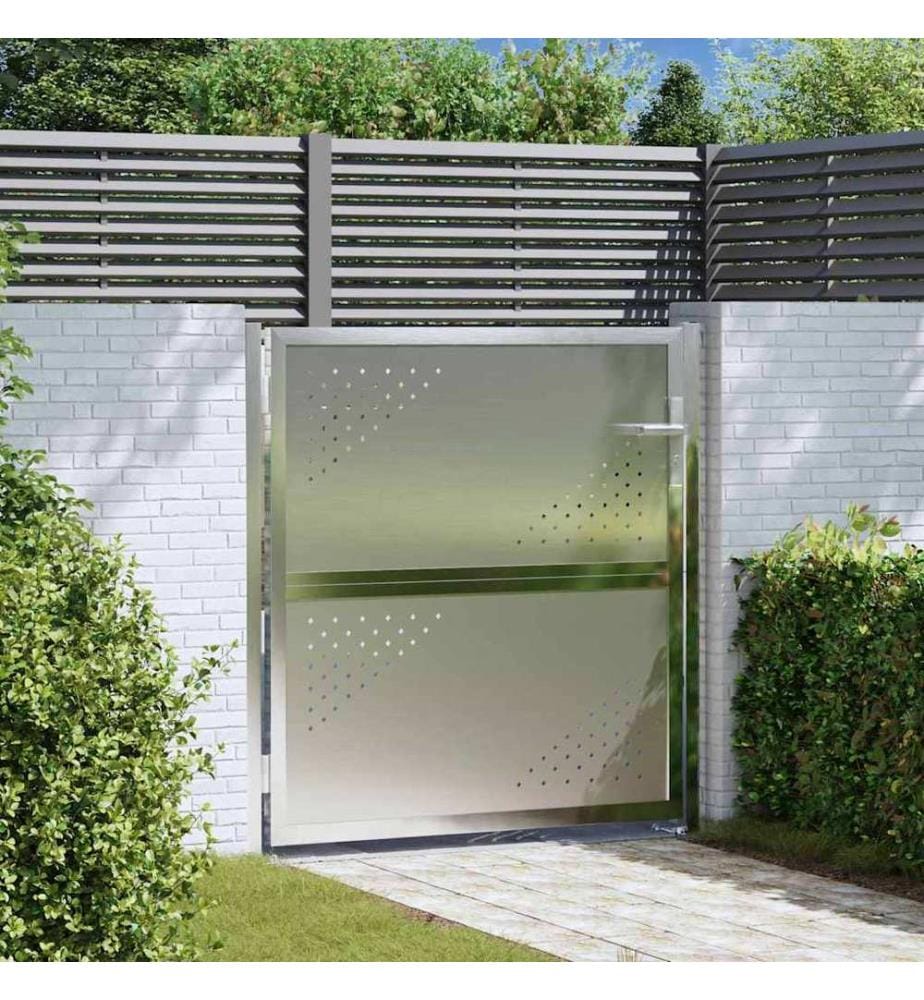 Gartentor mit Schloss Silber 96 x 100 cm Edelstahl