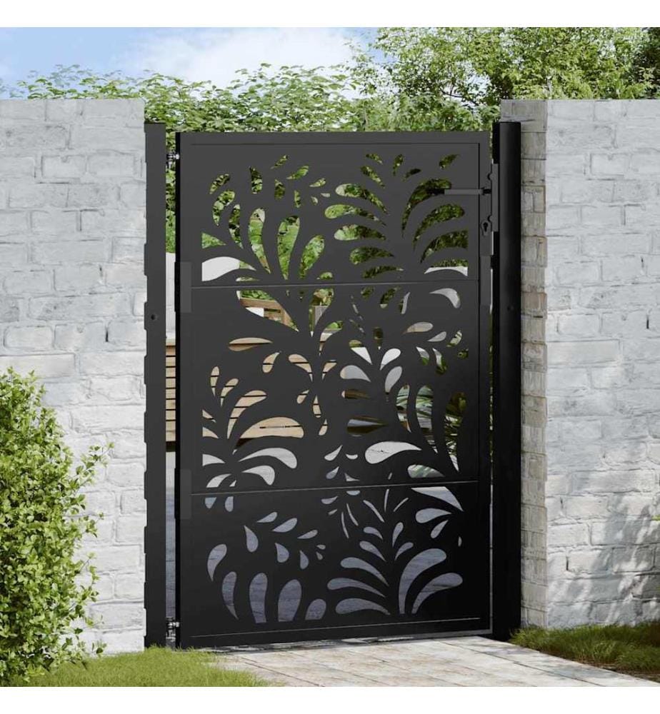 Gartentor Schwarz 100x125 cm Stahl Wellendesign