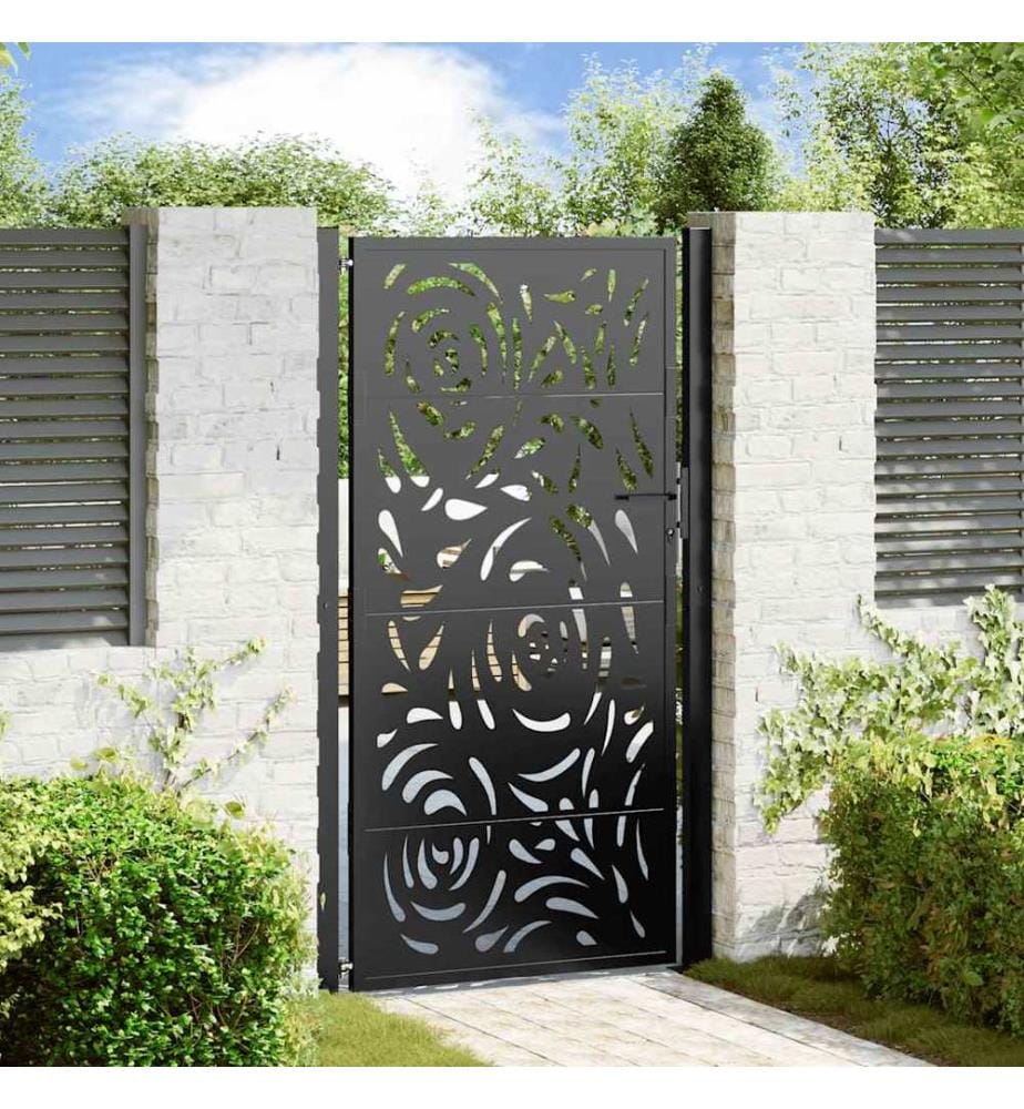 Gartentor Schwarz 100x175 cm Stahl Flammendesign