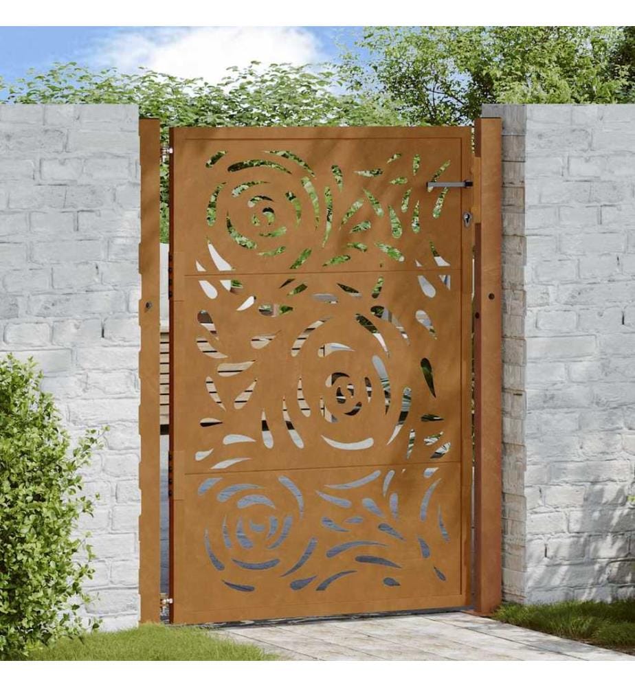 Gartentor 100x125 cm Verwitterungsstahl Flammendesign