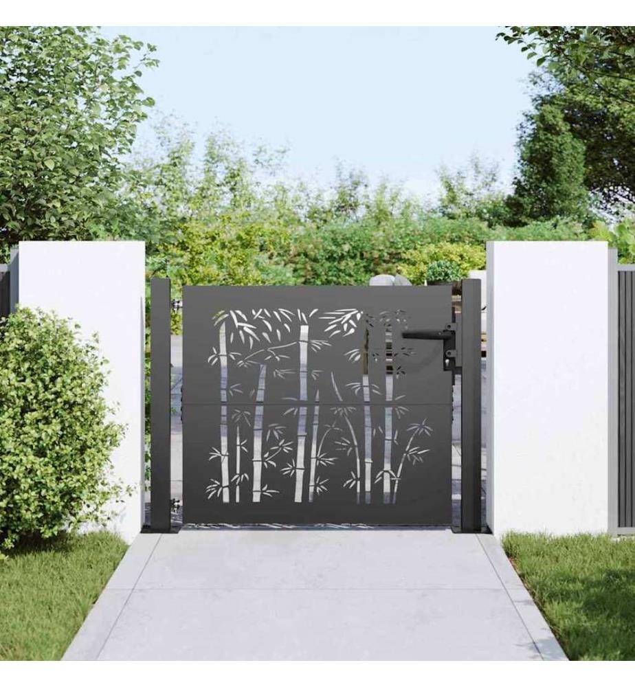 Gartentor Schwarz 85 x 105 cm Pulverbeschichteter Stahl