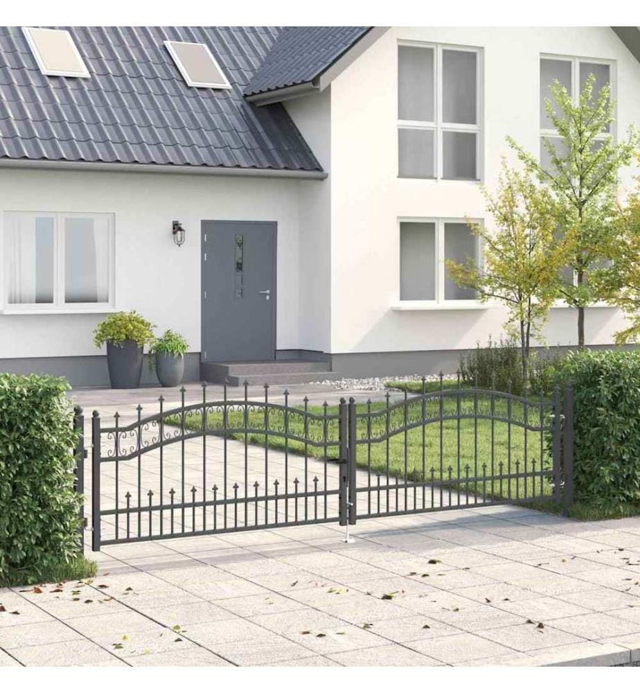vidaXL Portail de clôture avec pointe KAMPEN 305 x 75 cm Acier Gris