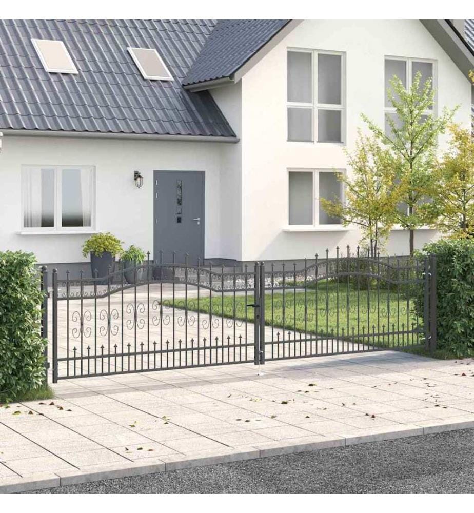 vidaXL Portail de clôture avec pointe KAMPEN 404 x 100 cm Acier Gris
