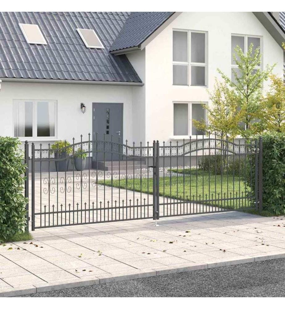 vidaXL Portail de clôture avec pointe KAMPEN 404 x 125 cm Acier Gris