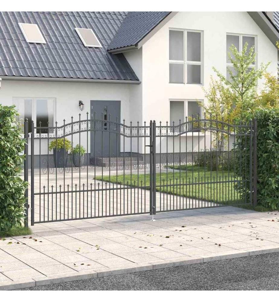 vidaXL Portail de clôture avec pointe KAMPEN 404 x 150 cm Acier Gris