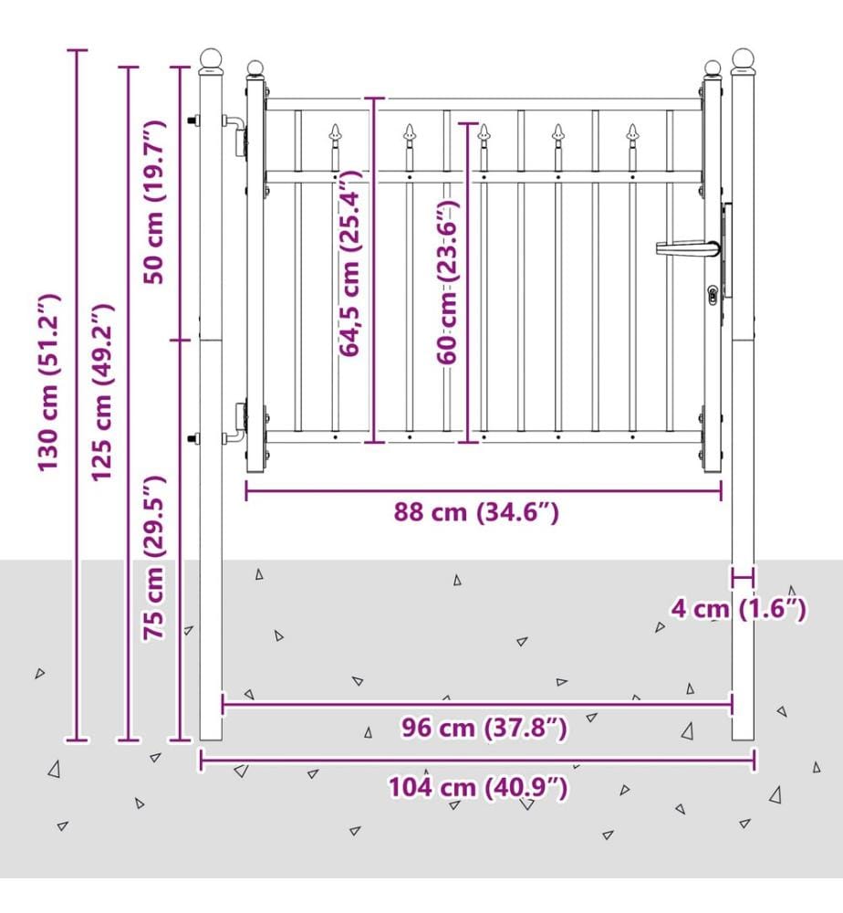 vidaXL Porte de Clôture HORST 100 x 75 cm métal Noir Verrouillable
