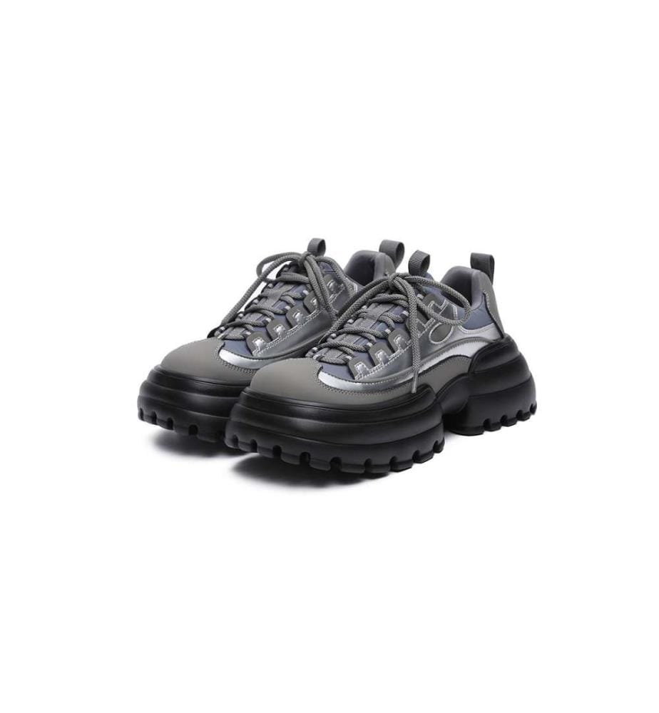 Chunky Platform Sneakers - Gear Sole Design - Grey
