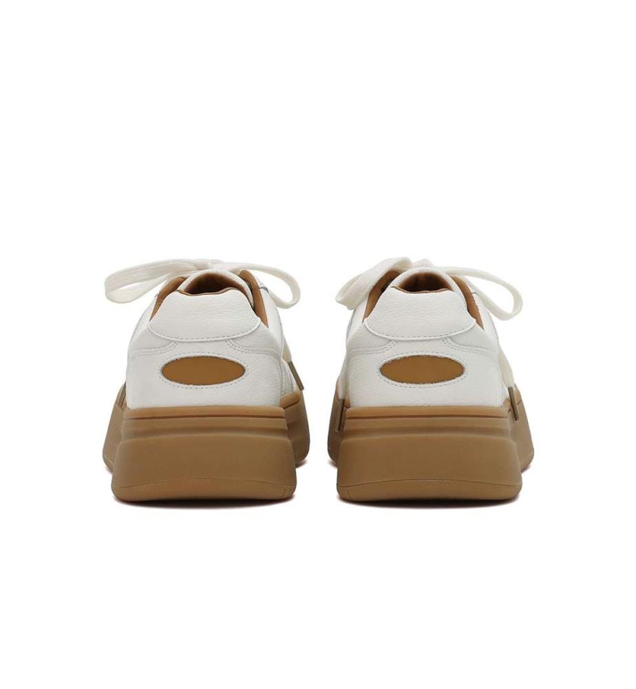 Elevated Leather Platform Sneakers - Tan