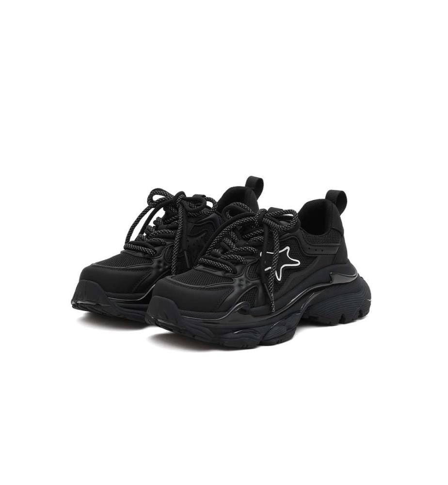 Retro Platform Sneakers - Star Detail - Black