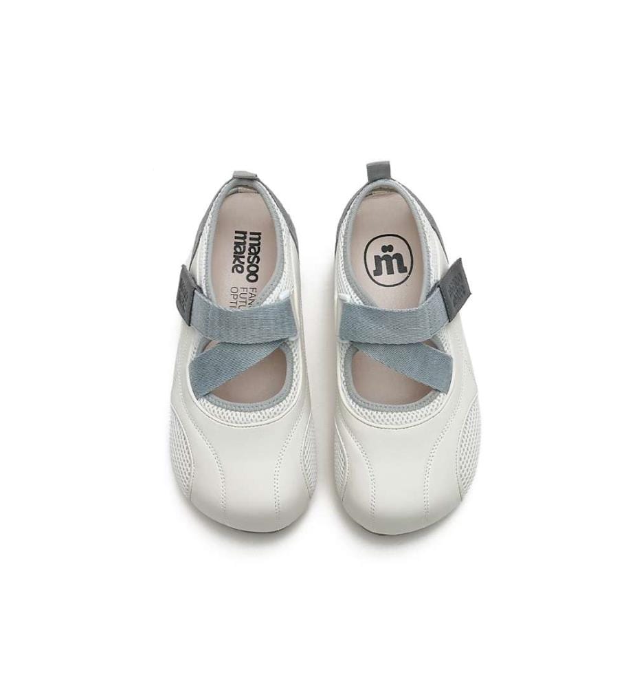Mesh Mary Jane Klettverschluss Flats - Puff Toe Sport Schuhe - Grau