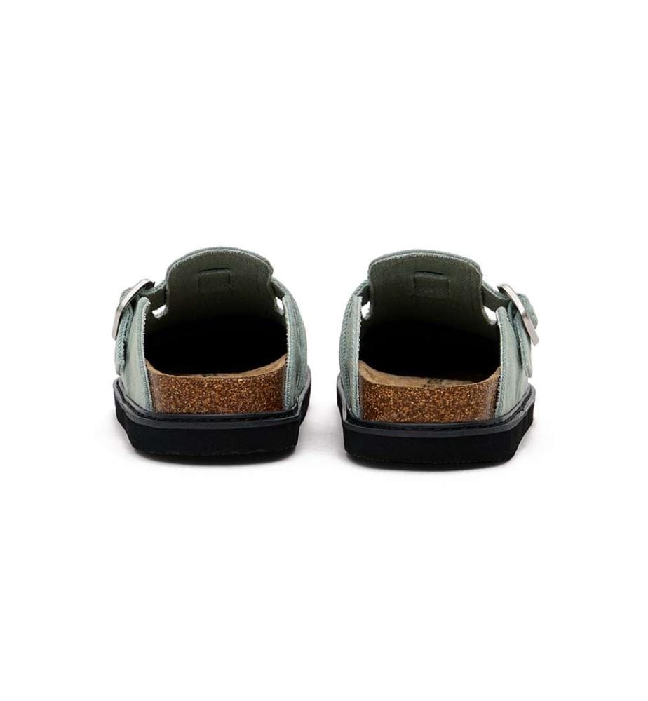 Geschlossene flache Pantoletten - Canvas Kork Schnalle Clogs - Blau