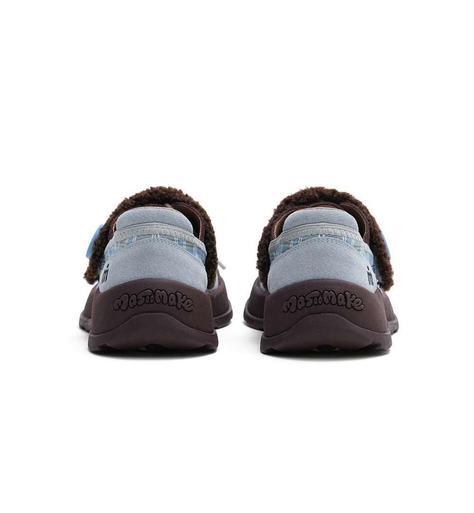 Baskets chunky en sherpa à carreaux - Chaussures à lacets douillettes - Bleu
