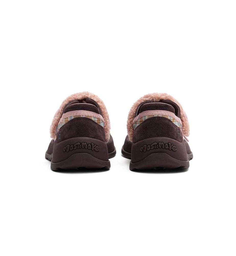 Baskets chunky en sherpa à carreaux - Chaussures à lacets douillettes - Rose