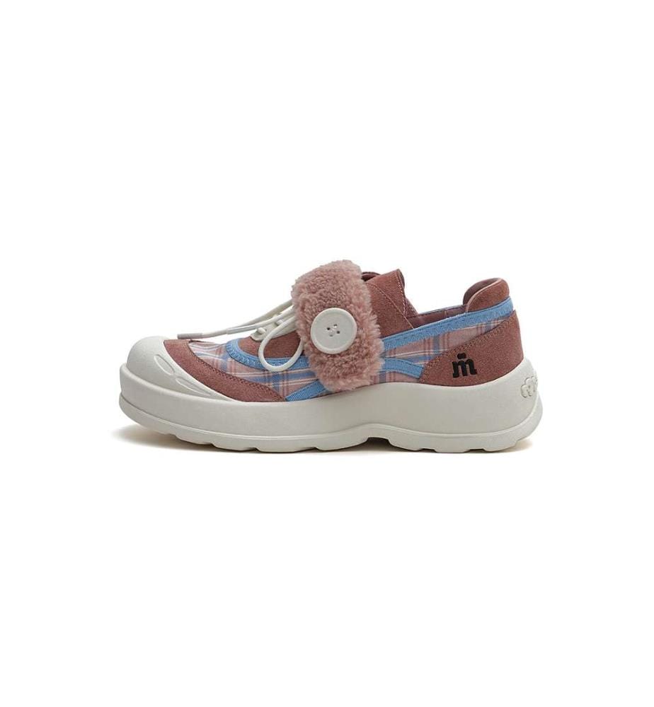Baskets chunky en sherpa à carreaux - Chaussures à lacets douillettes - Redbean