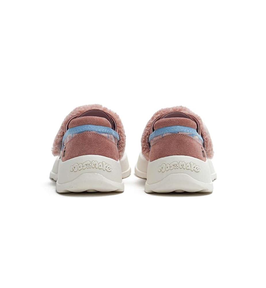 Baskets chunky en sherpa à carreaux - Chaussures à lacets douillettes - Redbean