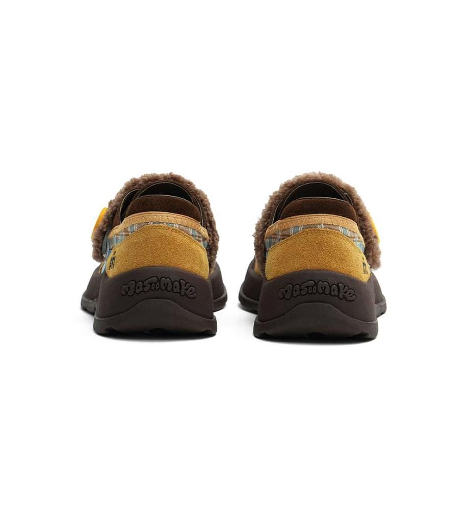 Baskets chunky en sherpa à carreaux - Chaussures à lacets douillettes - Jaune