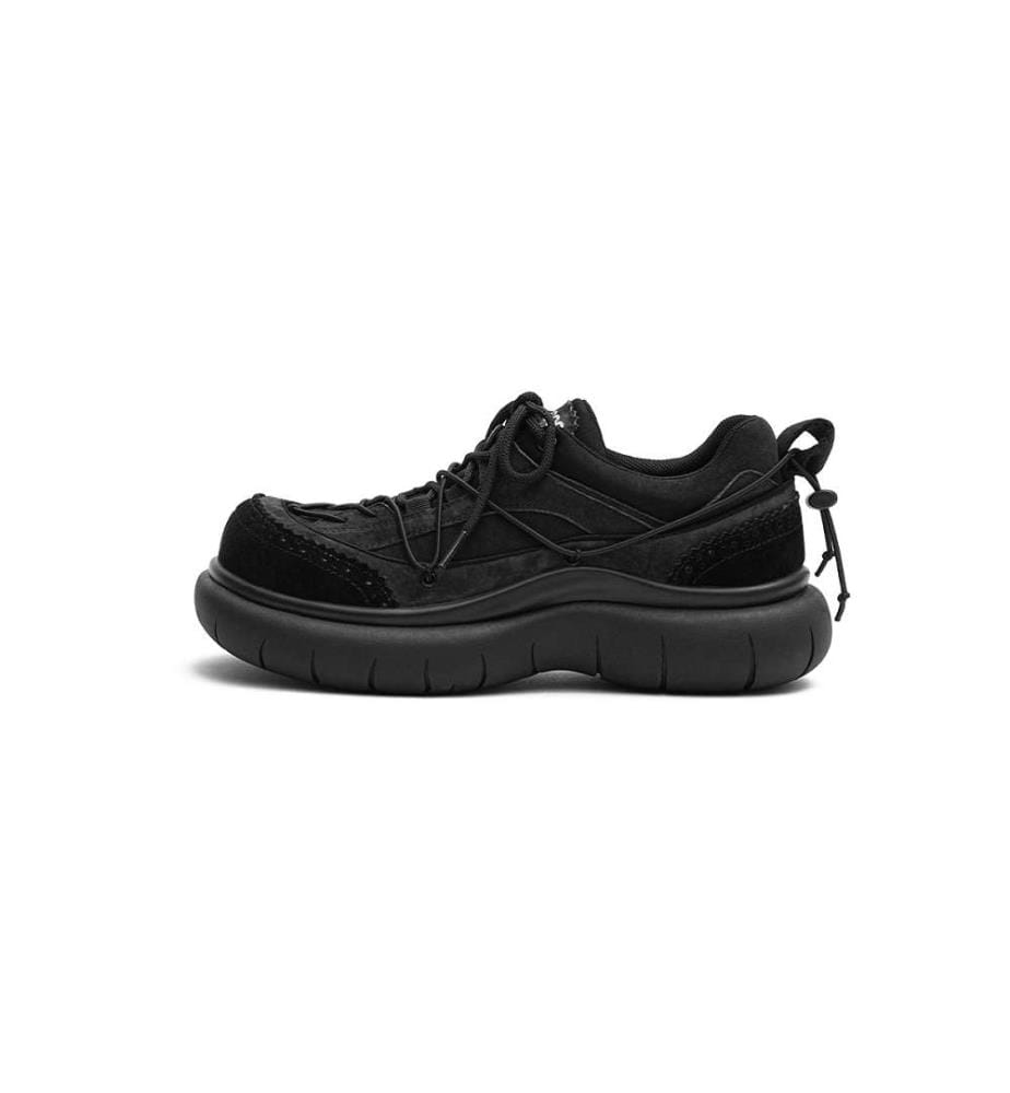 Baskets à semelle compensée avec détail brogue - Chaussures d'hiver à lacets Cage - Noir